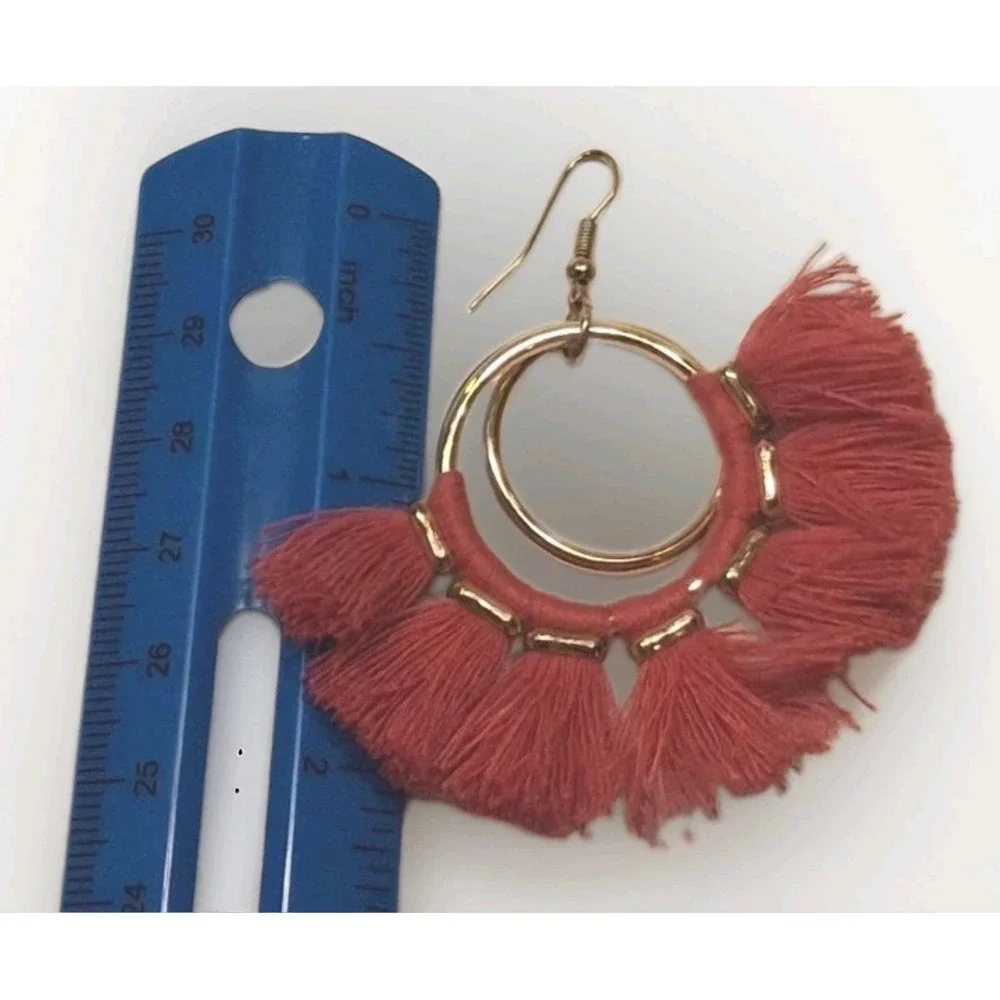 Hoop Fan Tassel Earring Fringe Circle Round Drop Straw Boho Earrings